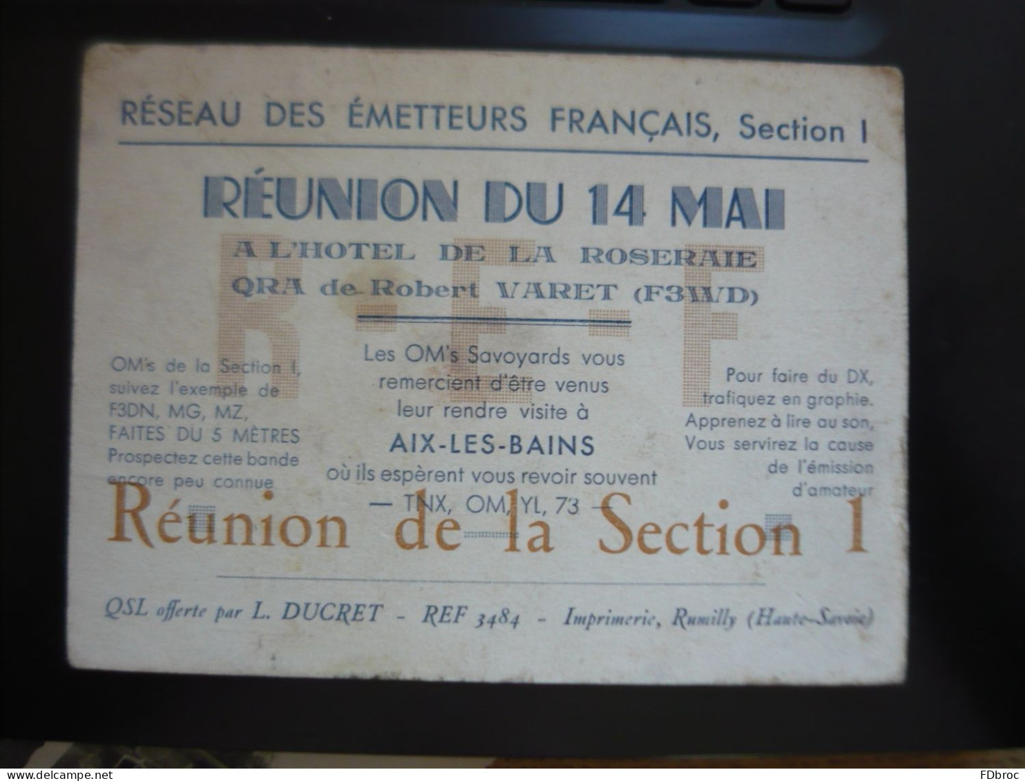 Ancienne Carte Postale QSL Radio Amateur REUNION DU 14 MAI Hotel De La Roseraie QRA De Robert VARET - Radio Amateur
