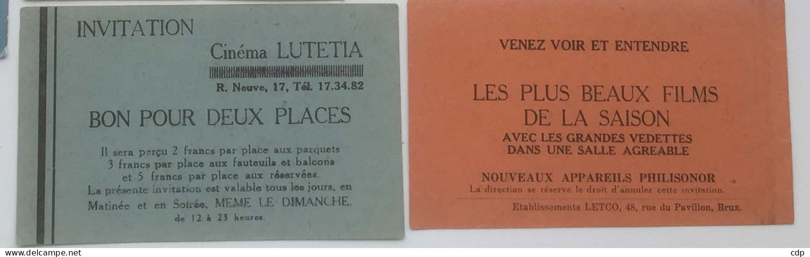 Lot 2 Programmes Cinéma Lutetia Bruxelles  Invitation - Programmes