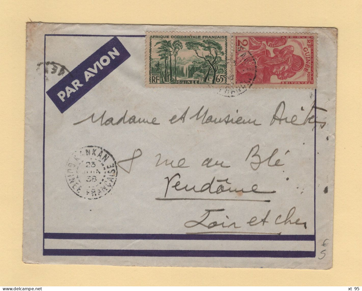 Guinee Francaise - Kankan - 1938 - Par Avion Destination France - Briefe U. Dokumente