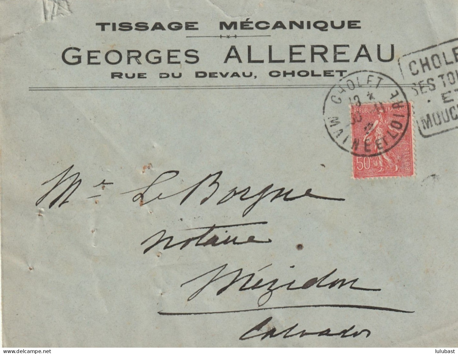CHOLET (Maine Et Loire) : Lettre Commerciale Du Tissage Mécanique G. ALLEREAU, Rue Du Devau. - 1903-60 Semeuse Lignée