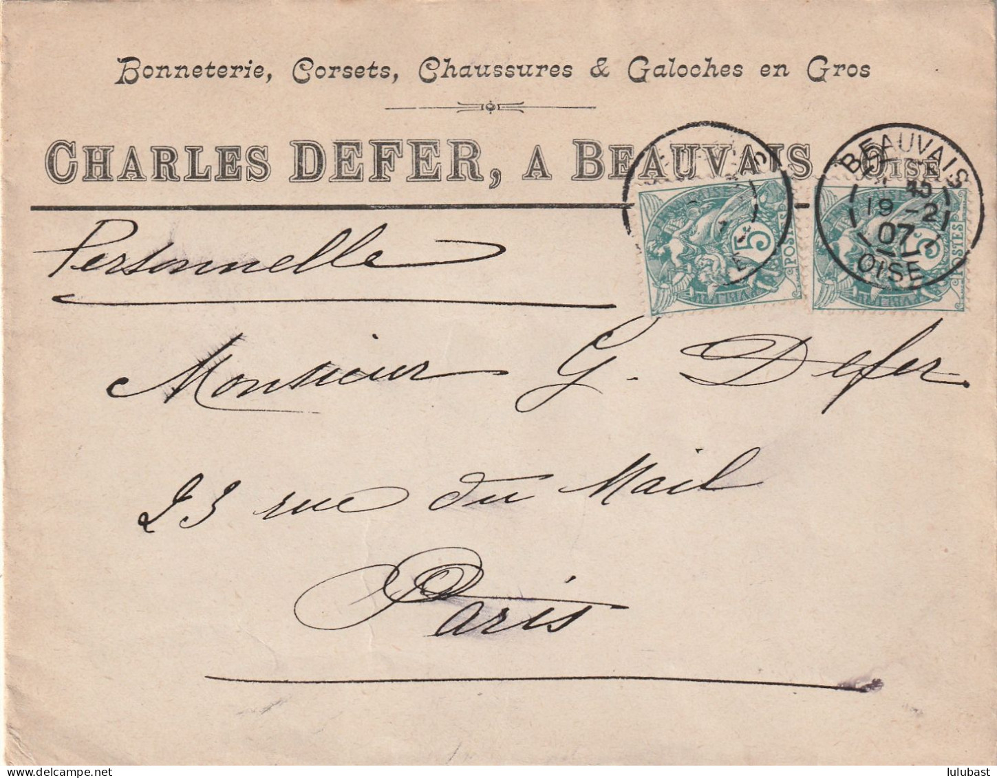 BEAUVAIS ( Oise) : Lettre Commerciale De La Bonneterie, Corsets, Chaussures & Galoches Ch. DEFER. - 1900-29 Blanc