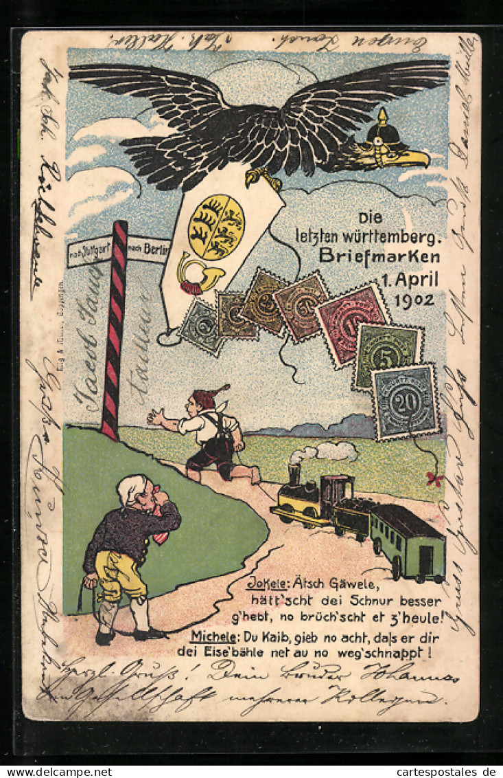 AK Die Letzten Württembergischen Briefmarken, 1.4.1902, Junge Mit Spielzeug-Eisenbahn  - Music And Musicians