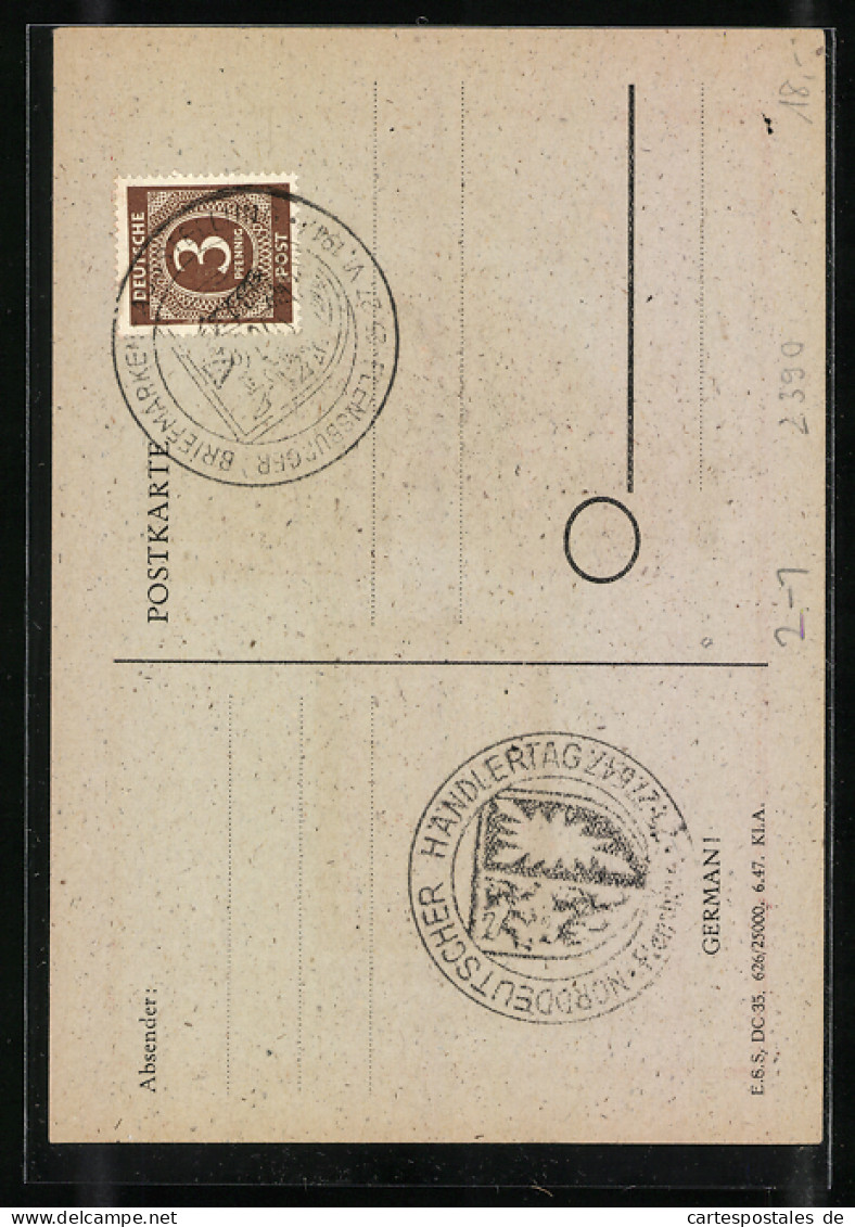 AK Flensburg, Briefmarken-Ausstellung 1947, Briefmarke Schleswig-Holstein 1850  - Stamps (pictures)