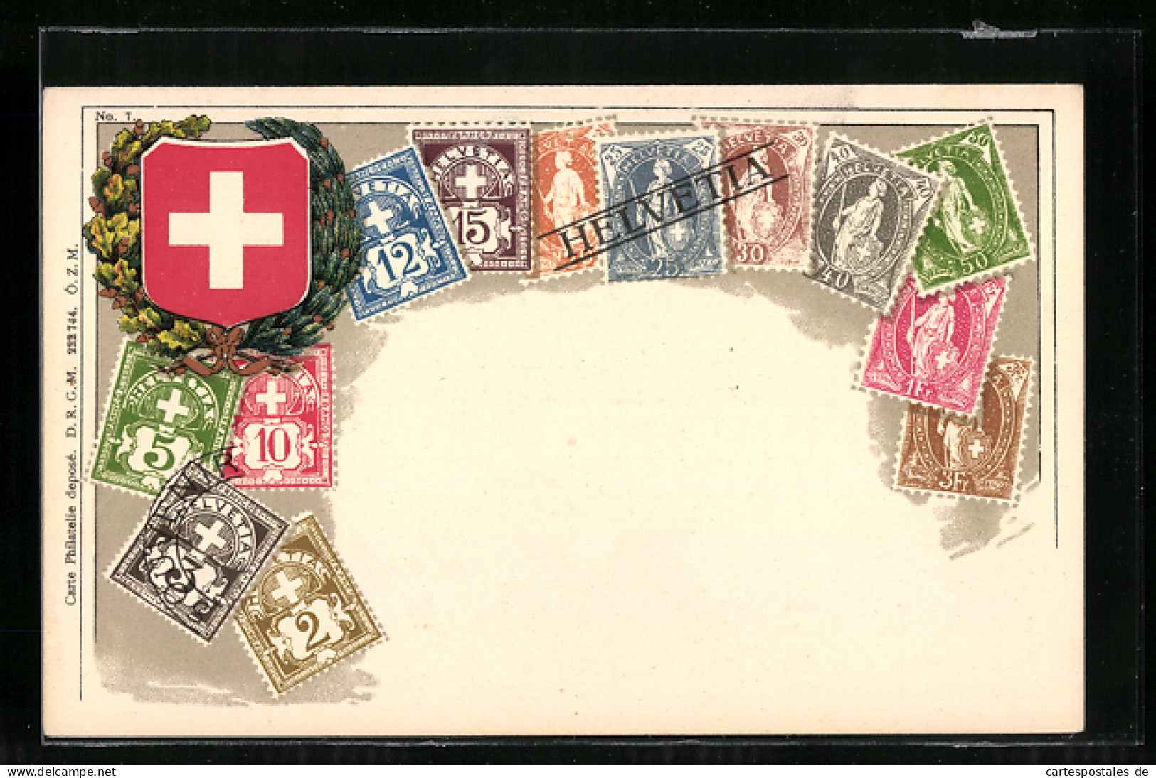 AK Schweizer Briefmarken Und Wappen, Eichenlaub  - Timbres (représentations)