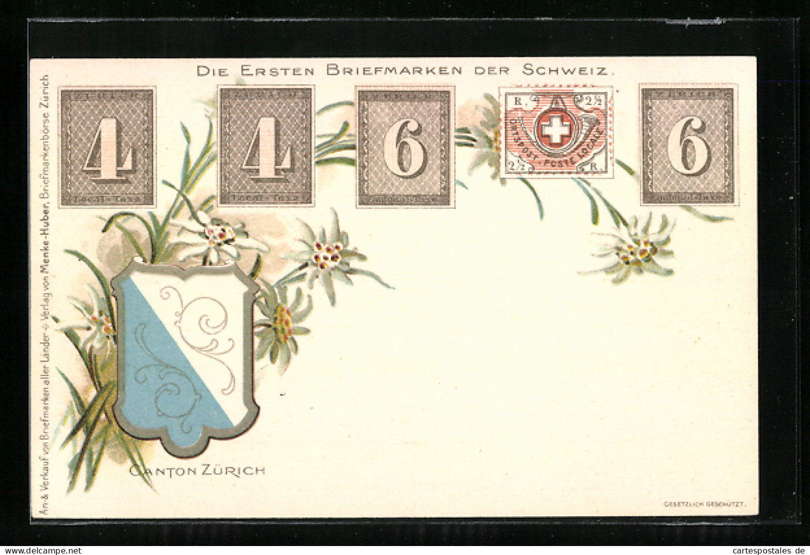 Lithographie Kanton Zürich, Die Ersten Briefmarken D. Schweiz, Zürcher Wappen, Blumenverzierung  - Stamps (pictures)