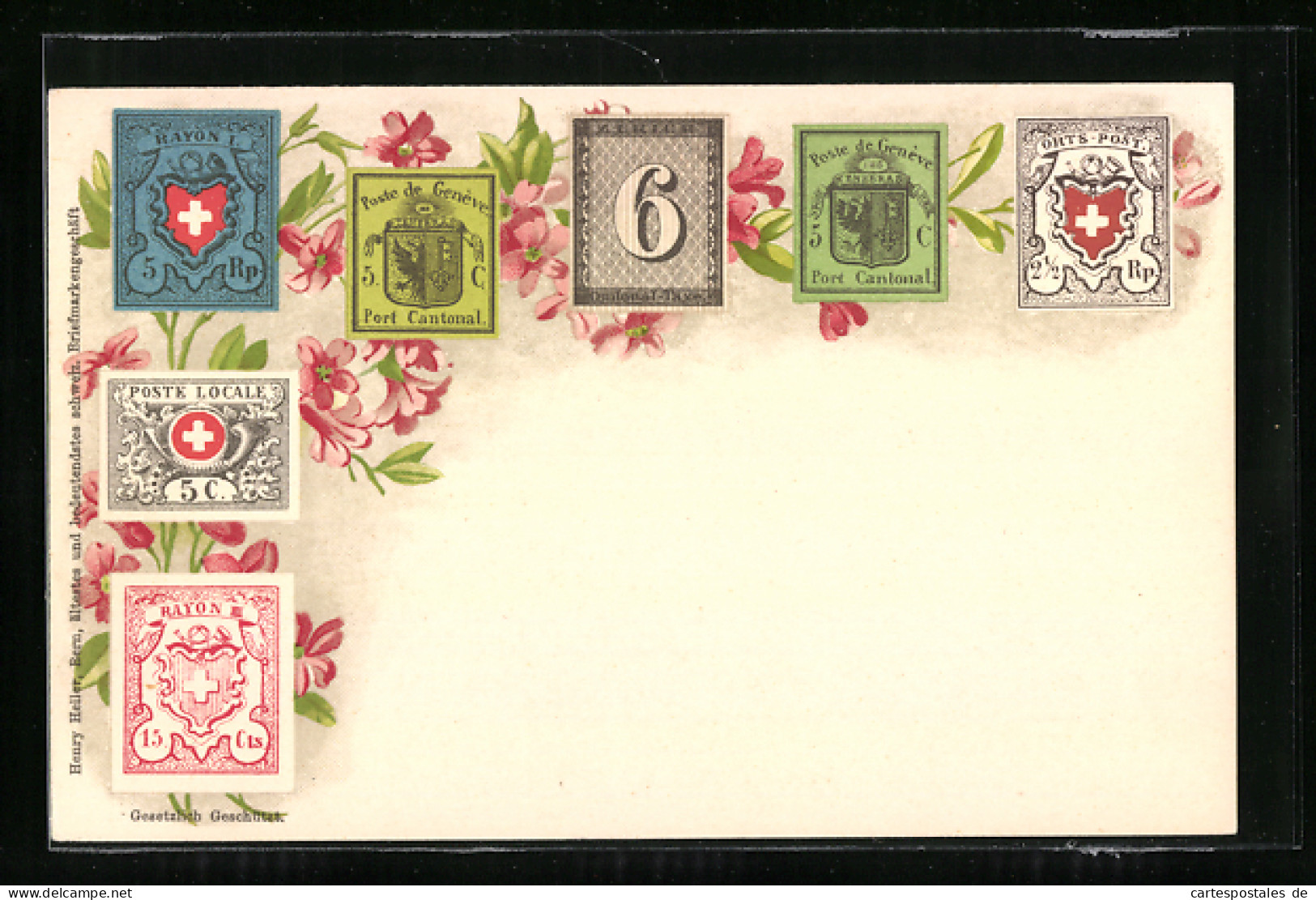 AK Schweizer Briefmarken Auf Blühenden Blumen  - Sellos (representaciones)