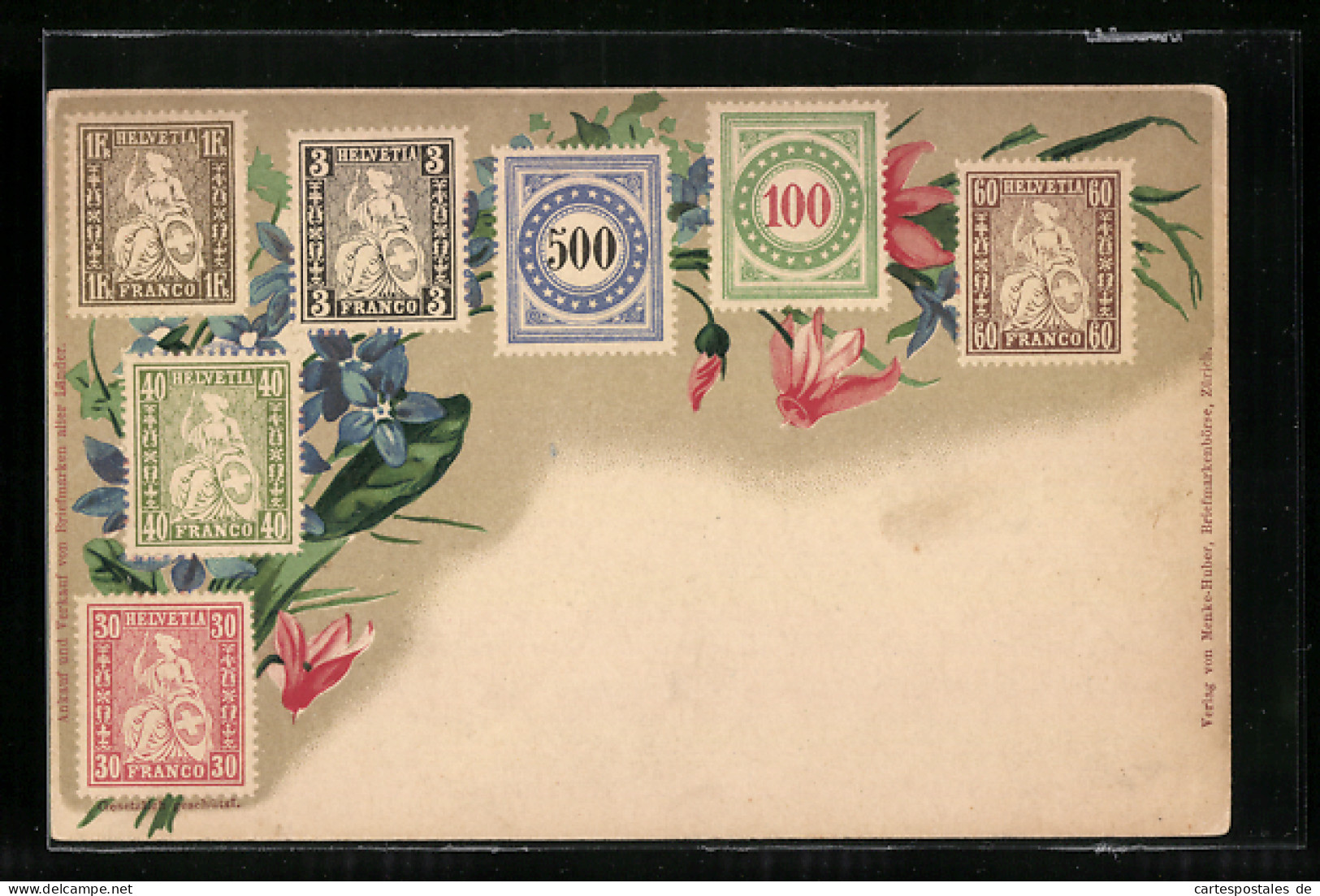 Lithographie Briefmarken Der Schweiz Und Blumen  - Timbres (représentations)