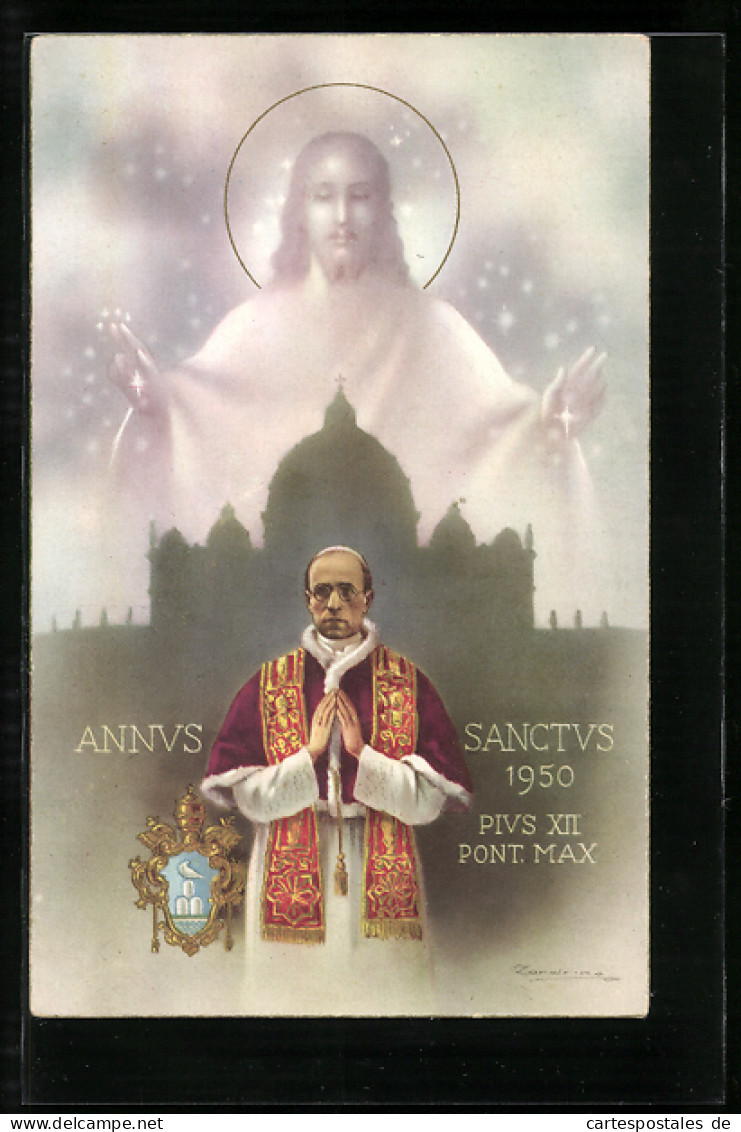 AK Papst Pius XII., Petersdom, Segnender Jesus, Annus Sanctus 1950  - Papes