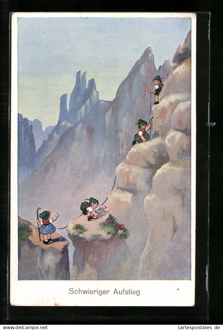 AK Kinder Gemeinsam Beim Bergsteigen Im Gebirge  - Alpinismo