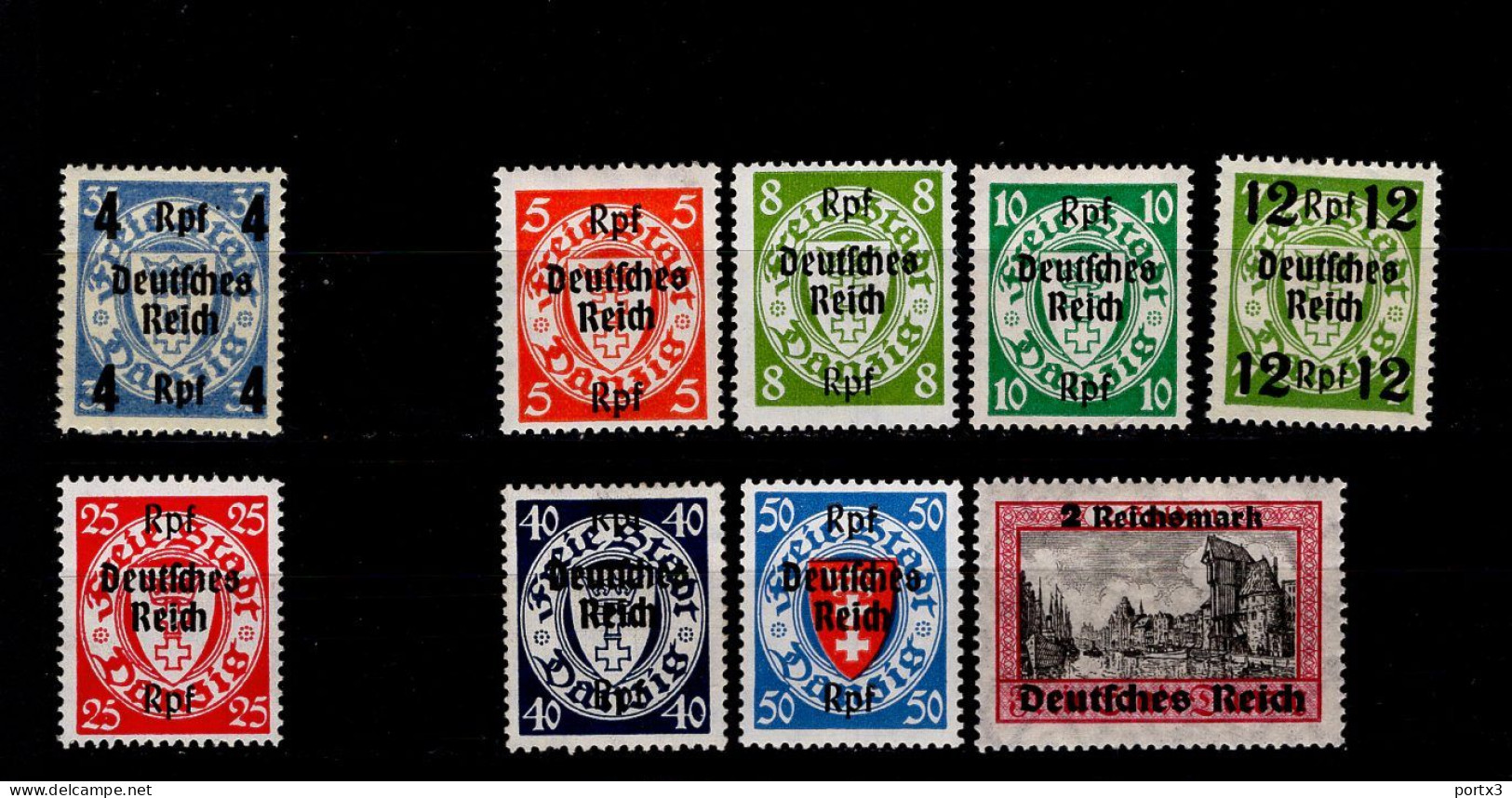 Deutsches Reich 716 -729 Ex Danzig Mit Aufdruck MLH * Falz - Unused Stamps