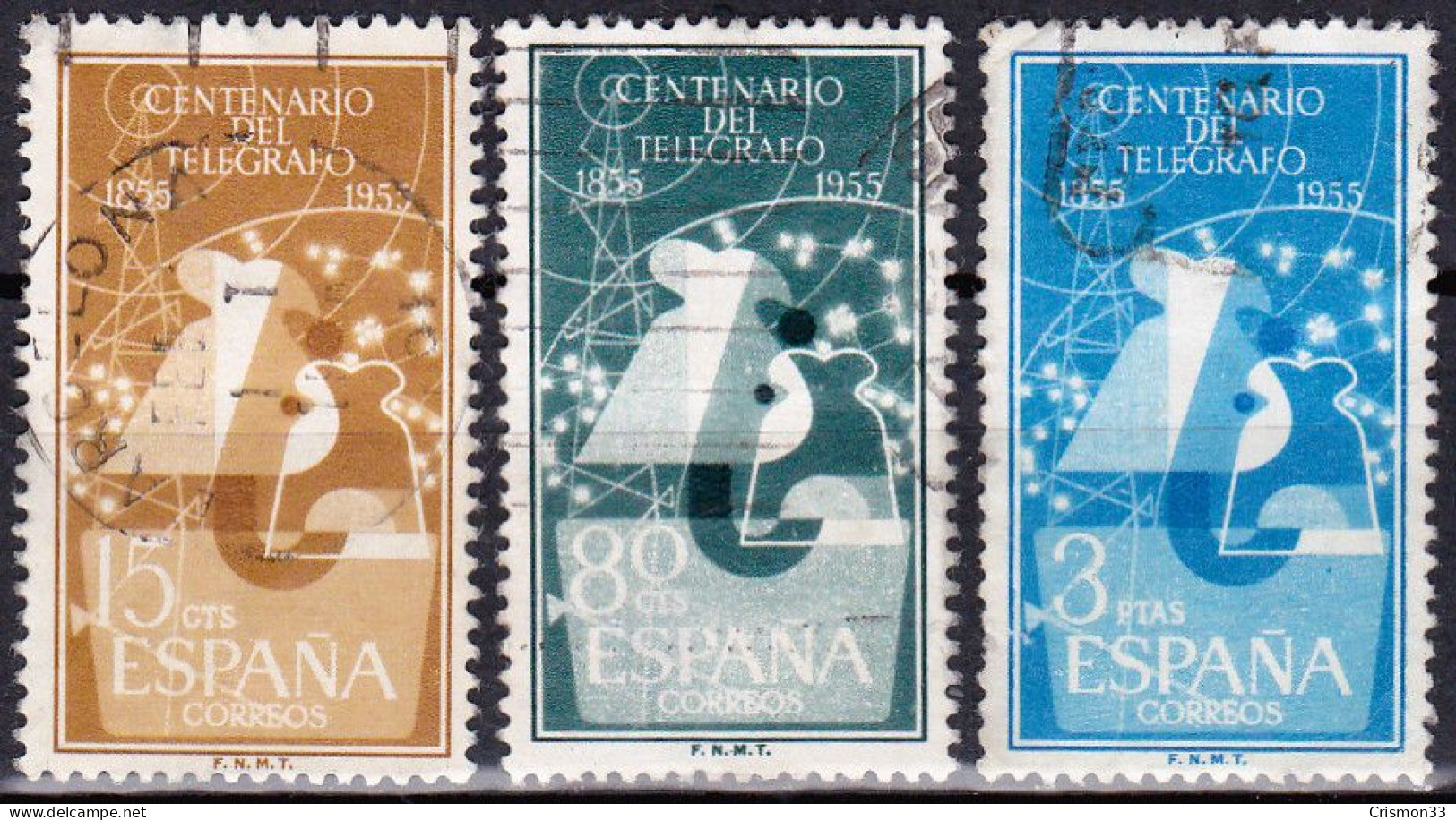 1955 - ESPAÑA - CENTENARIO DEL TELEGRAFO - EDIFIL 1180,1181,1182 - SERIE COMPLETA - Used Stamps