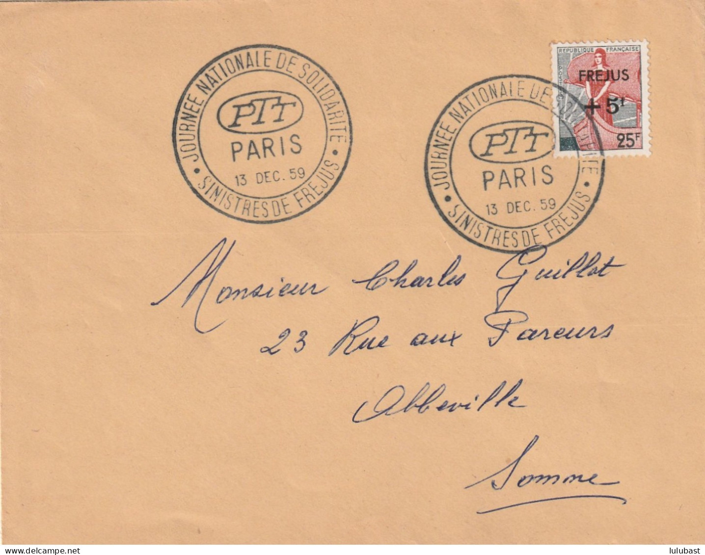 PARIS : Sinistrés De FREJUS. Journée Nationale De Solidarité. / 1229. - Commemorative Postmarks