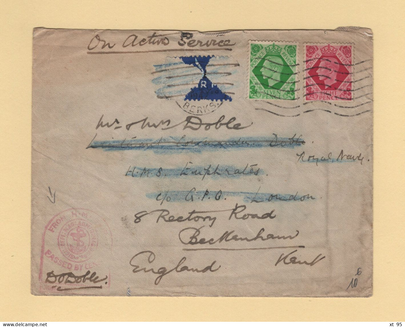 Grande Bretagne - Lettre Adressee Au HMS Euphrates Puis Reexpediee - Covers & Documents