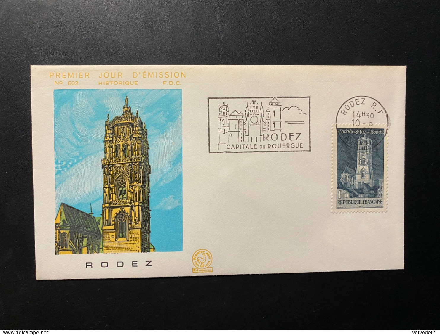 Enveloppe 1er Jour "Cathédrale De Rodez" 10/06/1967 - Flamme - 1504 - Historique N° 602 - 1960-1969