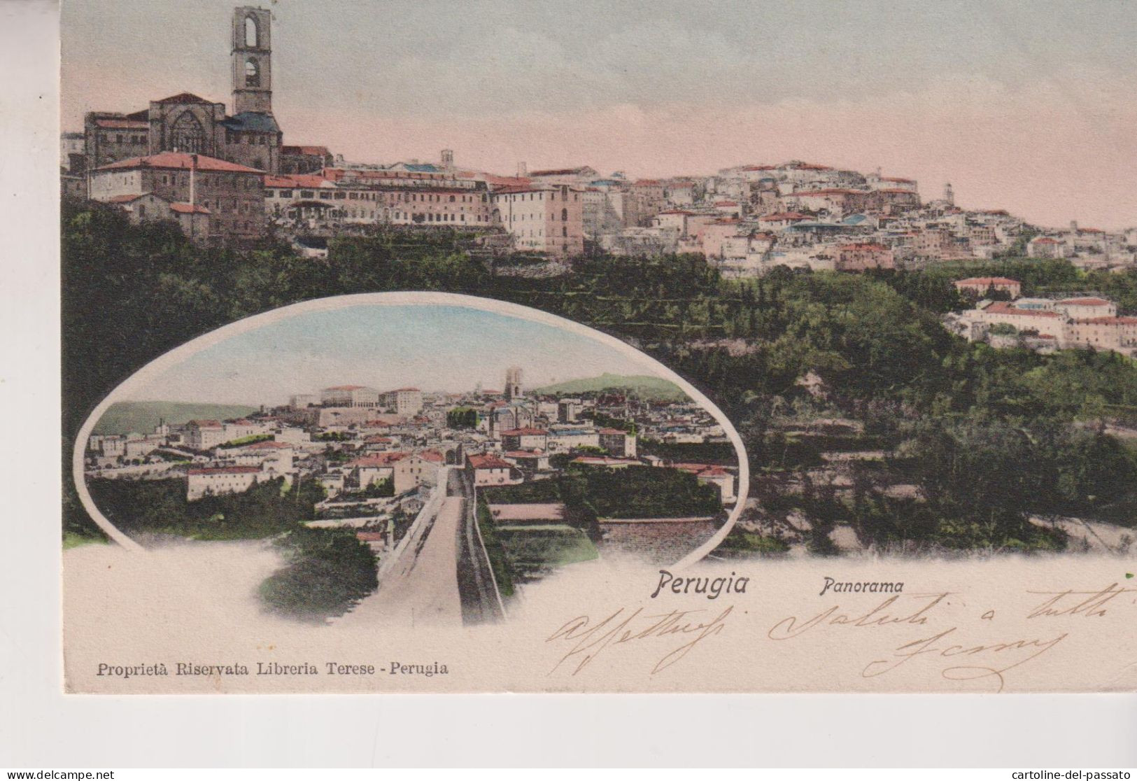 PERUGIA VEDUTE SALUTI PANORAMA  VG  1904 - Perugia