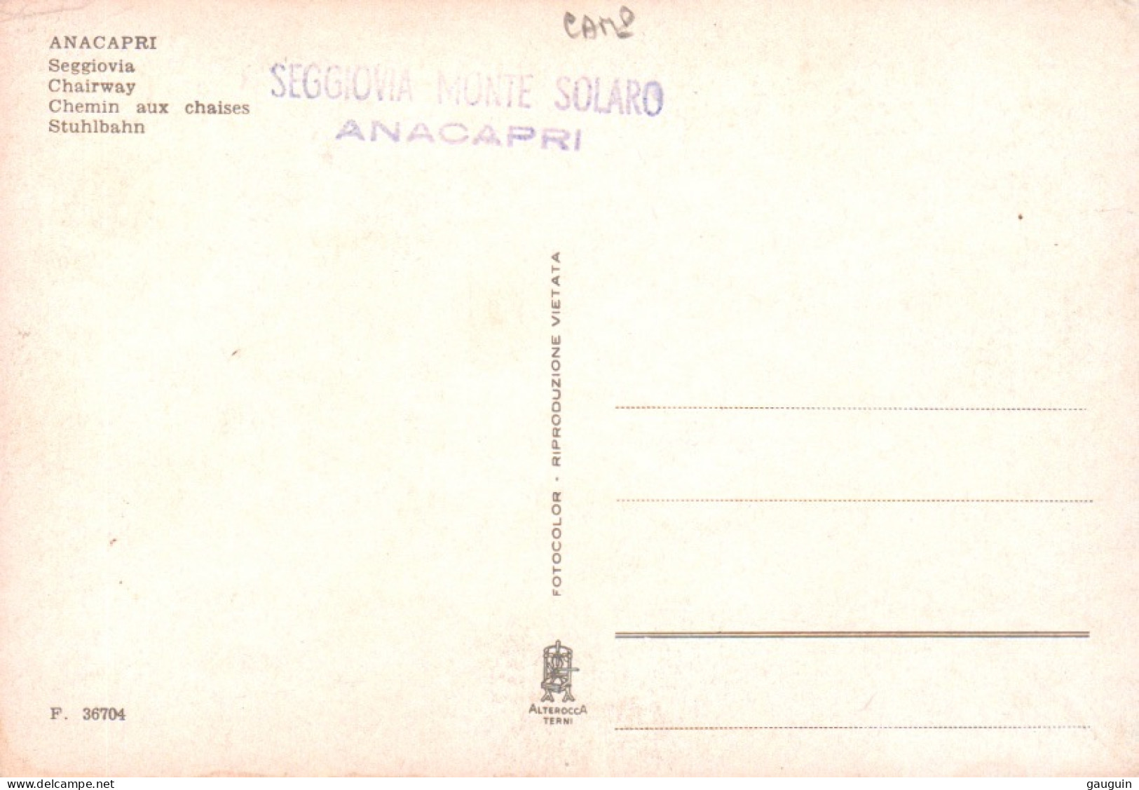 CPM - ANACAPRI - Seggiovia Monte Solaro (Télésièges) ... Edition Alterocca - Other & Unclassified