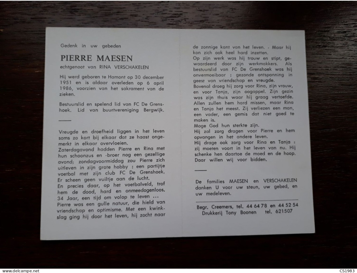Pierre Maesen ° Hamont 1951 + Hamont 1986 X Rina Verschakelen - Obituary Notices