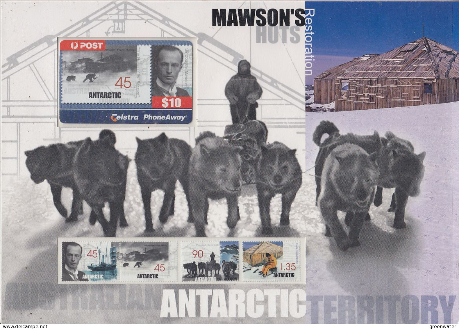 AAT 1999 Restoration Mawson's Hut 4v + Telecard  In Large Map  (unused) (FAR157) - Lettres & Documents