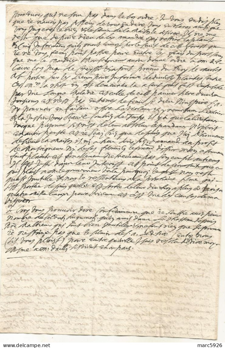 N°2049 ANCIENNE LETTRE DE DUBATTUT A TURENNE A MADEMOISELLE D'EVREUX AVEC CACHET DE CIRE ET RUBAN DATE 1652