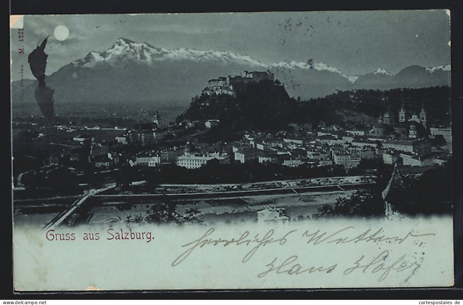 Mondschein-AK Salzburg, Ortsansicht Mit Burg Und Gipfelpanorama  - Other & Unclassified
