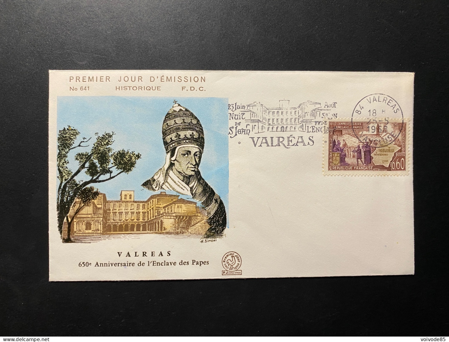 Enveloppe 1er Jour "Enclave Papale De Valréas - Papes" 25/05/1968 - Flamme - 1562 - Historique N° 641 - 1960-1969