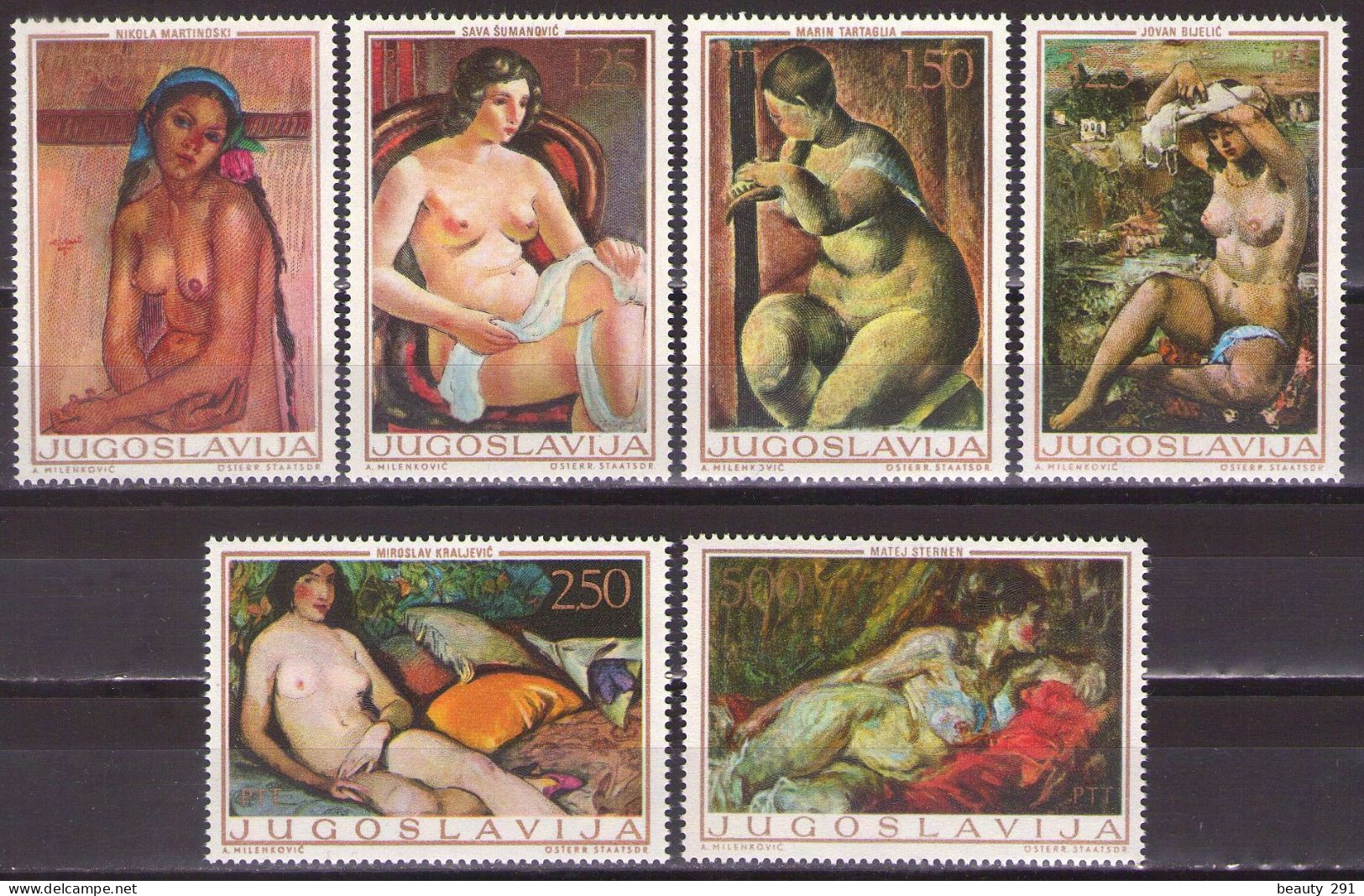 Yugoslavia 1969 - Art, Reproduction Nudes - Mi 1352-1357 - MNH**VF - Neufs