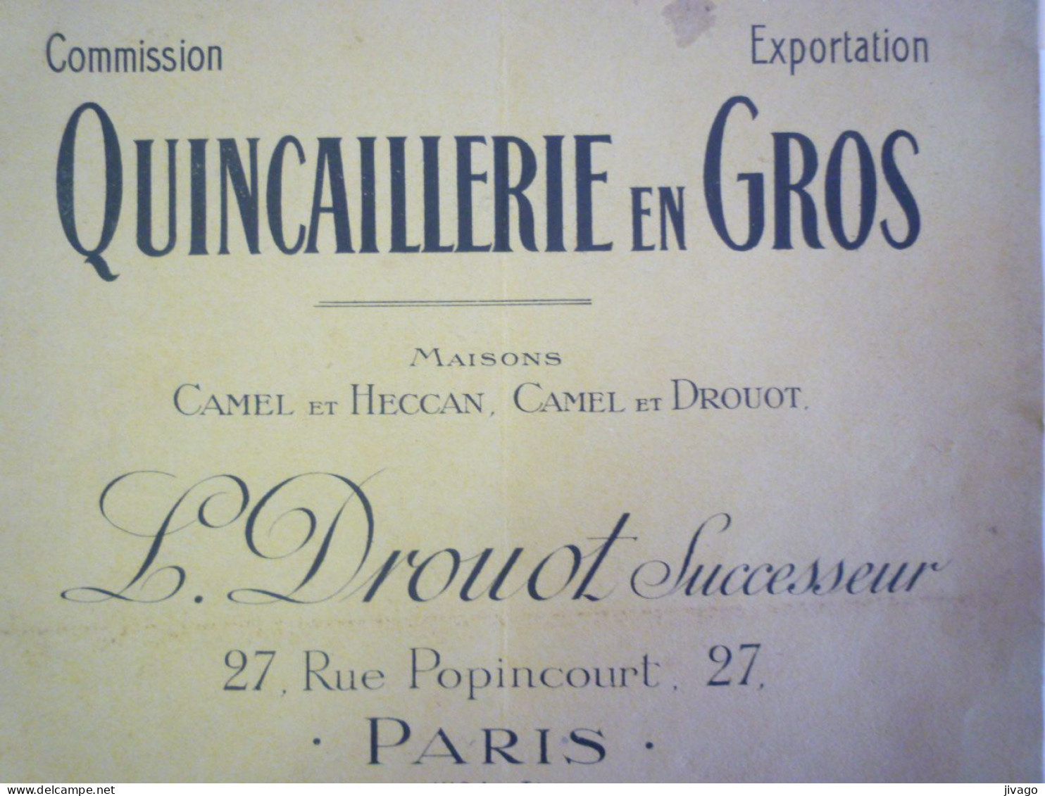 2024 - 1870  CATALOGUE  PUB  "QUINCAILLERIE EN GROS"L. DROUOT    PARIS   1925   XXX - Publicités