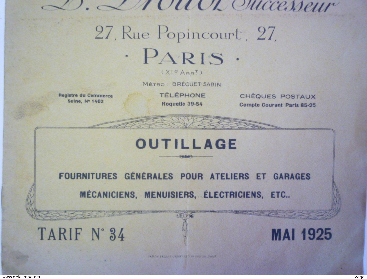 2024 - 1870  CATALOGUE  PUB  "QUINCAILLERIE EN GROS"L. DROUOT    PARIS   1925   XXX - Advertising