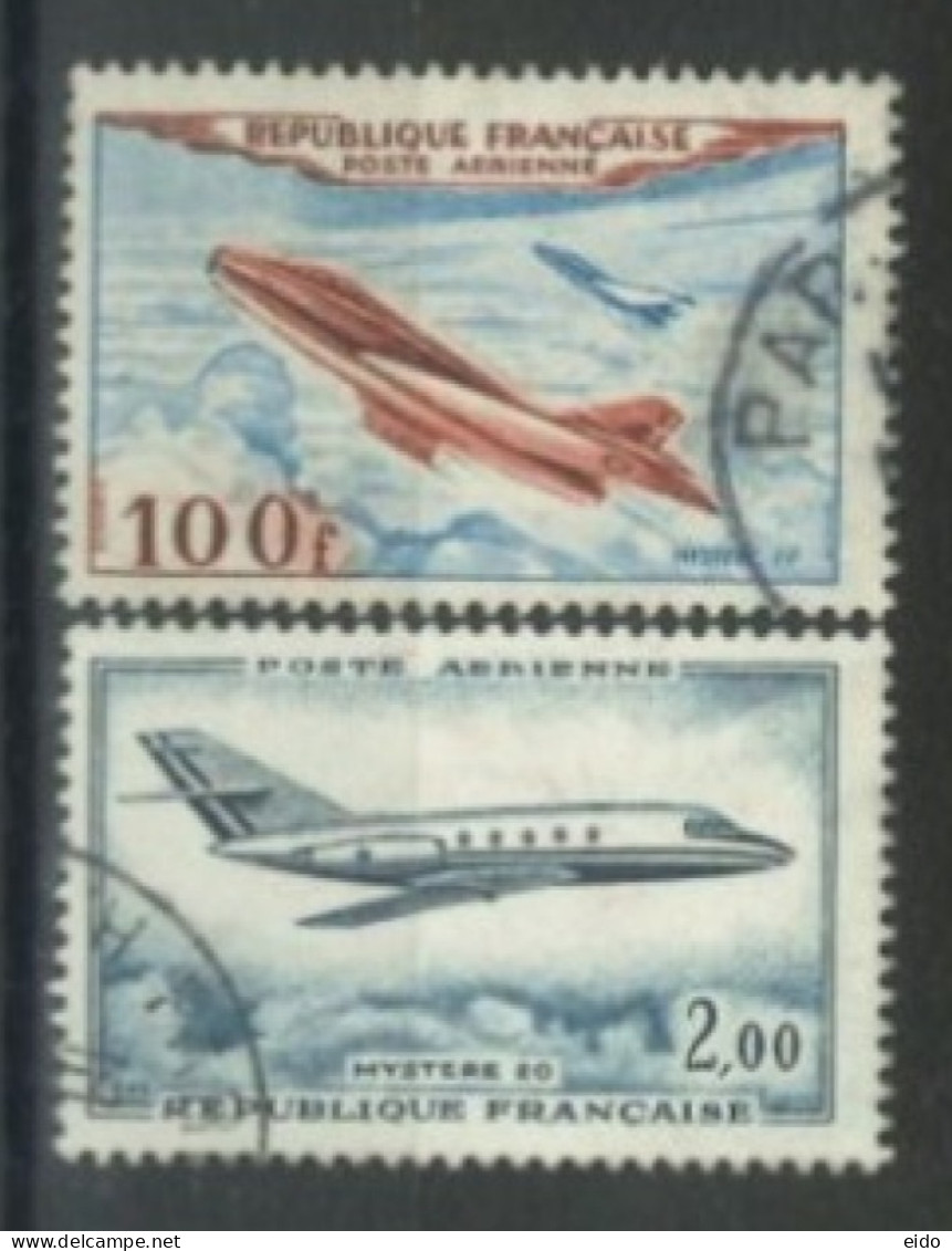 FRANCE - 1954/65, AIRPLANES STAMPS SET OF 2, USED - Oblitérés