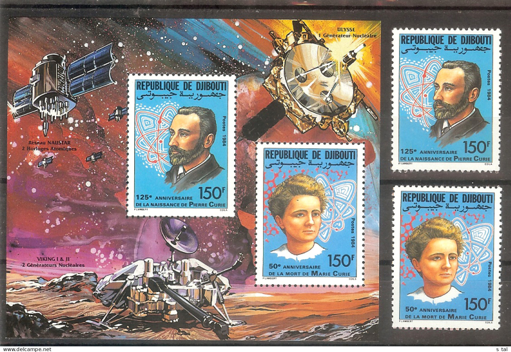 DJIDOUTI Space,Nobel Prize(M.,P.Curie) Set 2 Stamps+S/Sheet MNH - Other & Unclassified