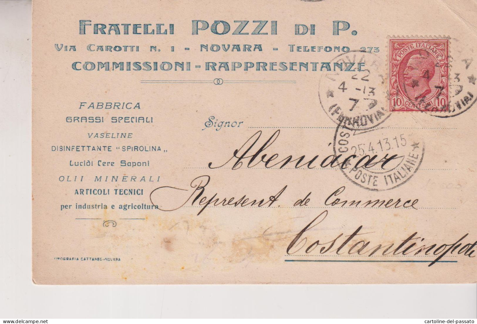 NOVARA STORIA POSTALE PUBBLICITARIA  FRATELLI POZZI 1913 - Novara