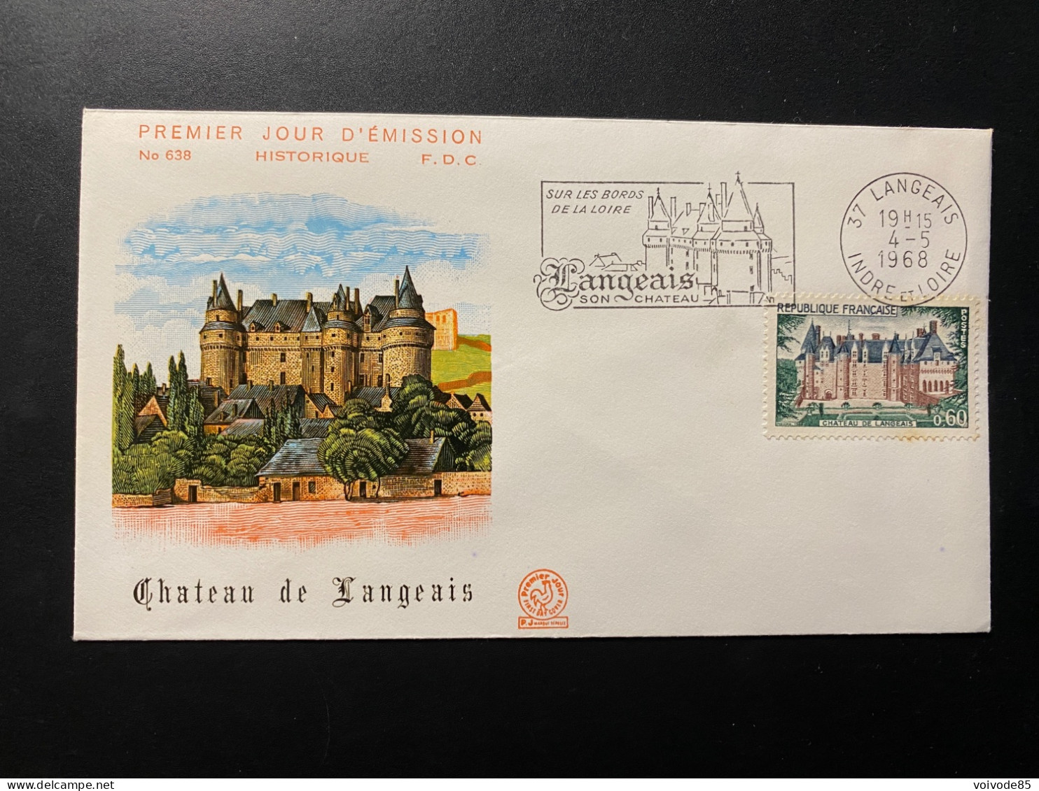 Enveloppe 1er Jour "Château De Langeais" 04/05/1968 - Flamme - 1559 - Historique N° 638 - 1960-1969