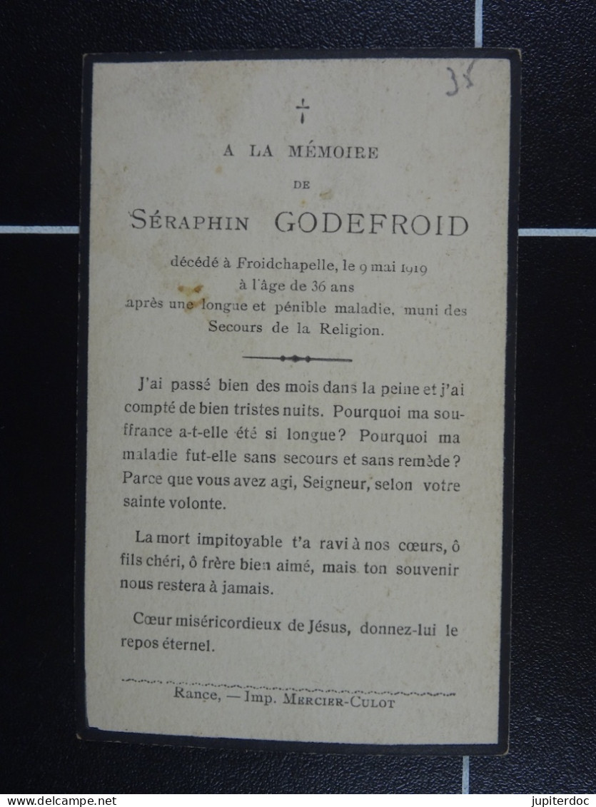 Séraphin Godefroid Froidchapelle 1919 à 36 Ans  /36/ - Devotieprenten