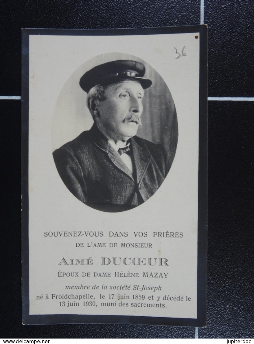 Aimé Ducoeur épx Mazay Froidchapelle 1859  1930  /37/ - Images Religieuses