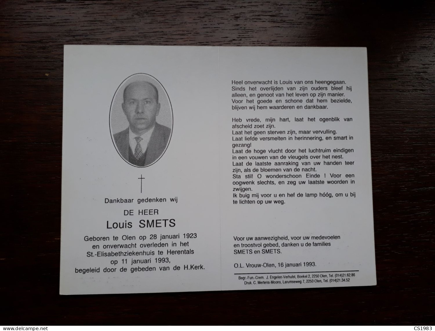 Louis Smets ° Olen 1923 + Herentals 1993 - Obituary Notices