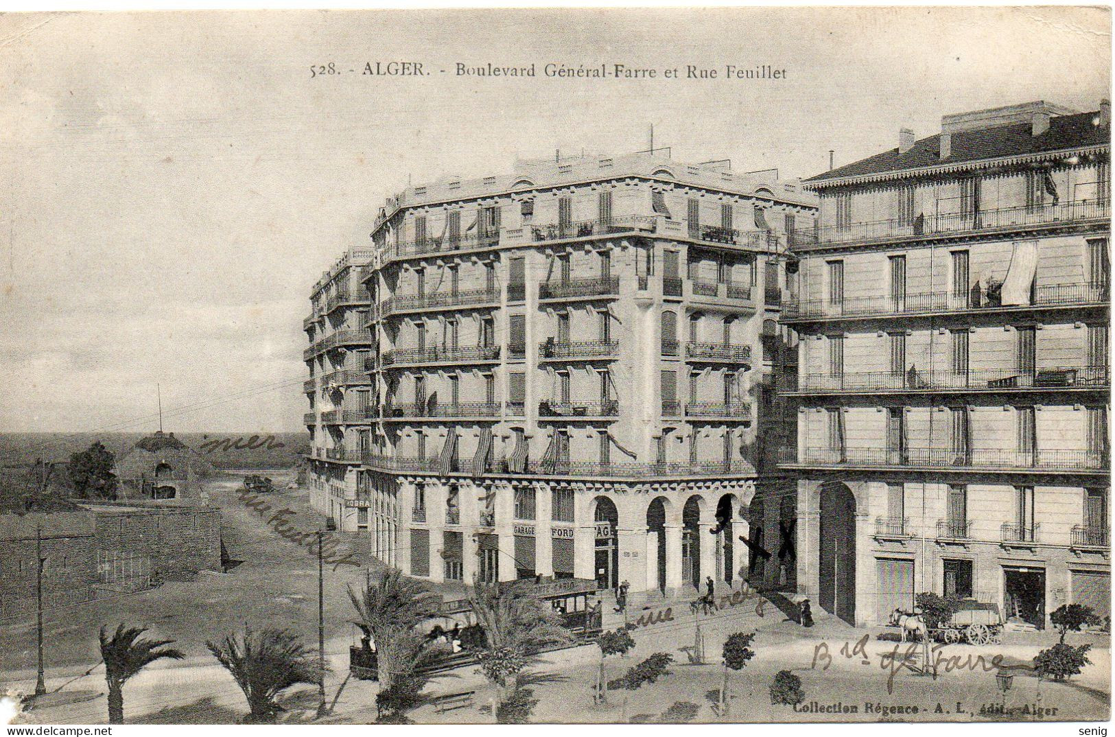 ALGERIE - ALGER - 528 -  Boulevard Général Farre Rue Feuillet  - Collection Régence A.L. édit. Alger (Leroux) - Alger