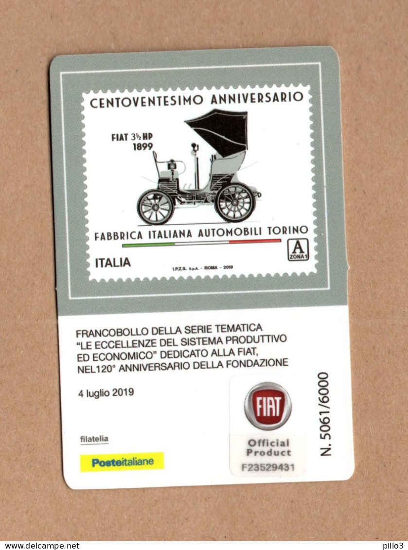 ITALIA  :  Tessera Filatelica -120° Della Fondazione Della FIAT - 4.07.2019 - Philatelic Cards