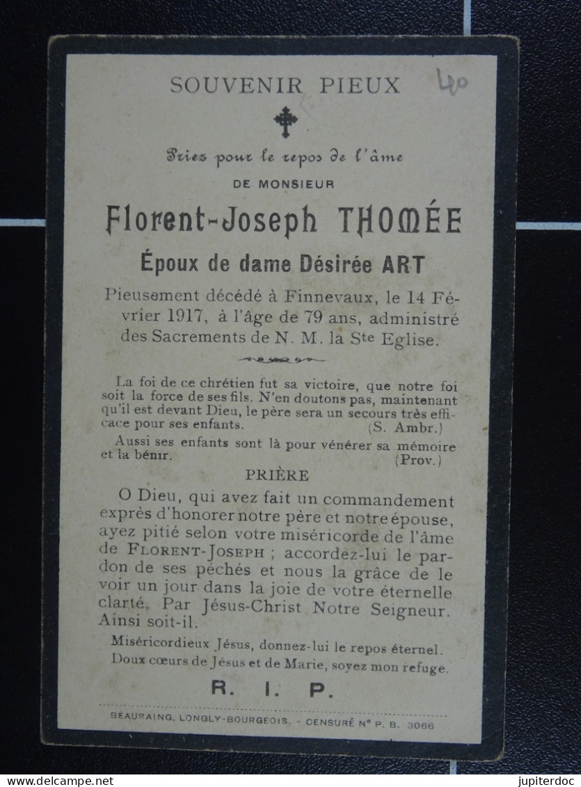 Florent Thomée épx Art Finnevaux 1917 à 79 Ans  /41/ - Images Religieuses