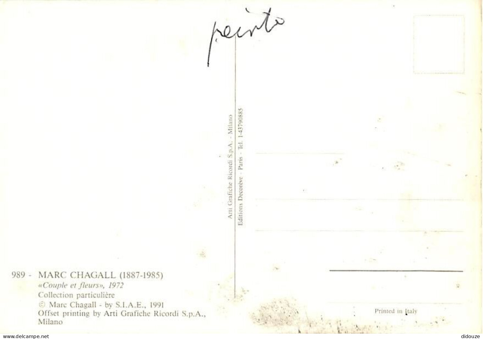 Art - Peinture - Marc Chagall - Couple Et Fleurs , 1972 - CPM - Voir Scans Recto-Verso - Peintures & Tableaux