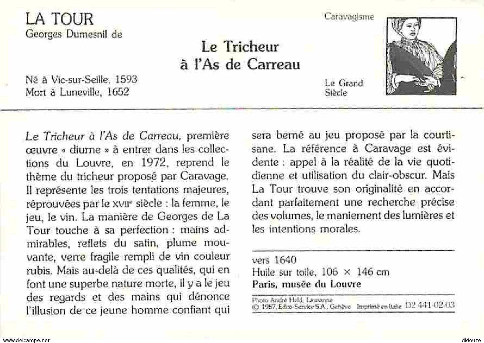 Art - Peinture - Georges Dumesnil De La Tour - Le Tricheur à L'As De Carreau - Description De L'oeuvre Au Dos - Carte Ne - Peintures & Tableaux