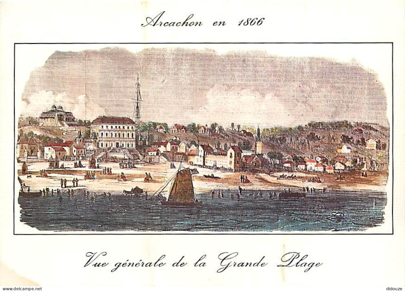 33 - Arcachon - Vue Générale De La Grande Plage En 1866 - D'après Une Gravure D'époque - Gravure Lithographie Ancienne - - Arcachon