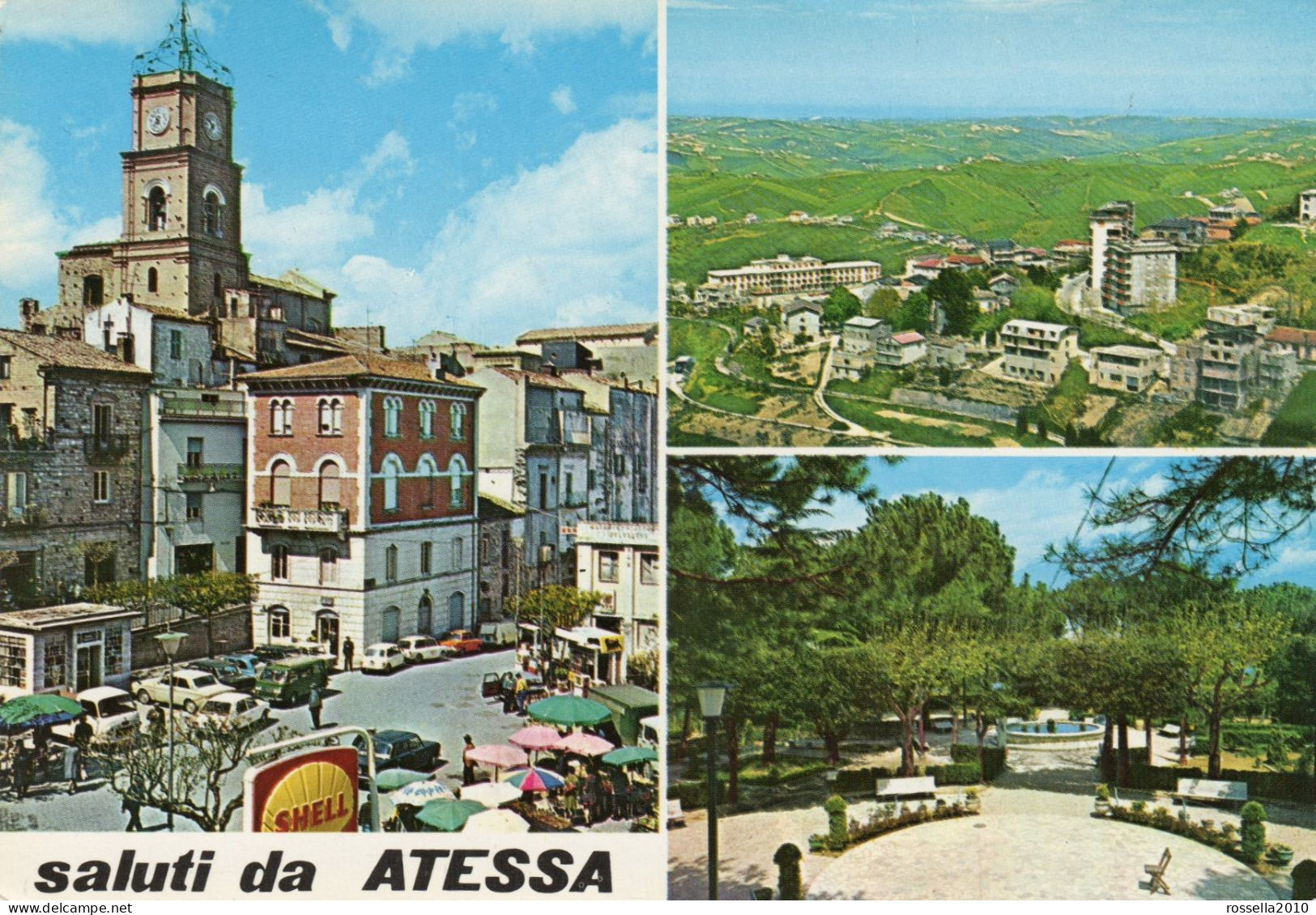 CARTOLINA ITALIA 1990 CHIETI ATESSA SALUTI VEDUTINE INSEGNA SHELL Italy Postcard ITALIEN Ansichtskarten - Chieti