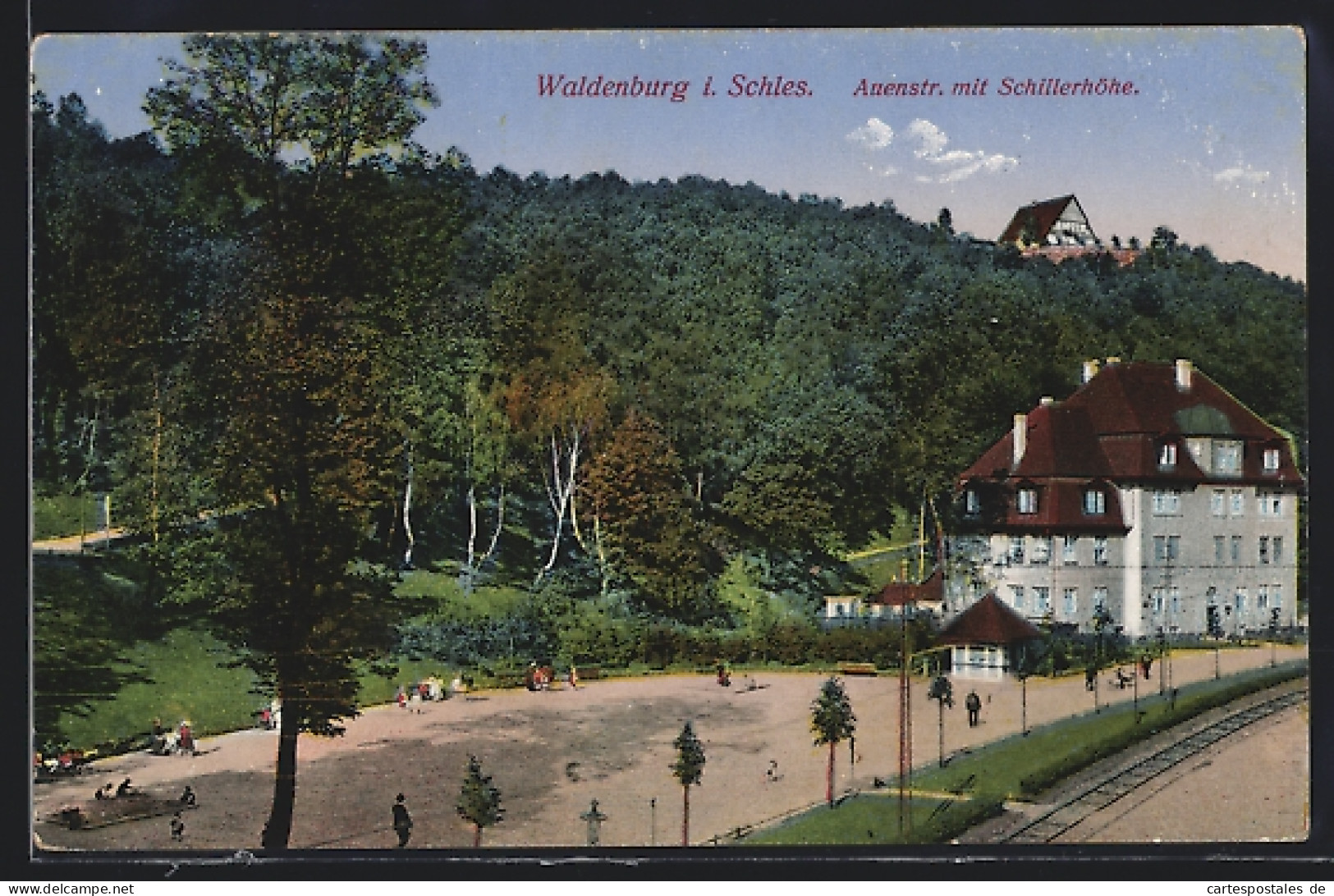 AK Waldenburg, Auenstrasse Mit Gasthaus Schillerhöhe  - Schlesien