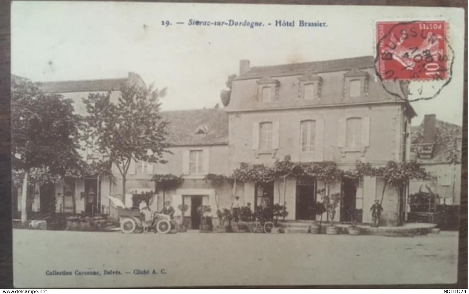 Cpa 24 , SIORAC En Périgord (sur Dordogne), Hôtel Brassier, Devanture, Animée, Voiture, éd Carcenac, écrite En 1908 - Autres & Non Classés