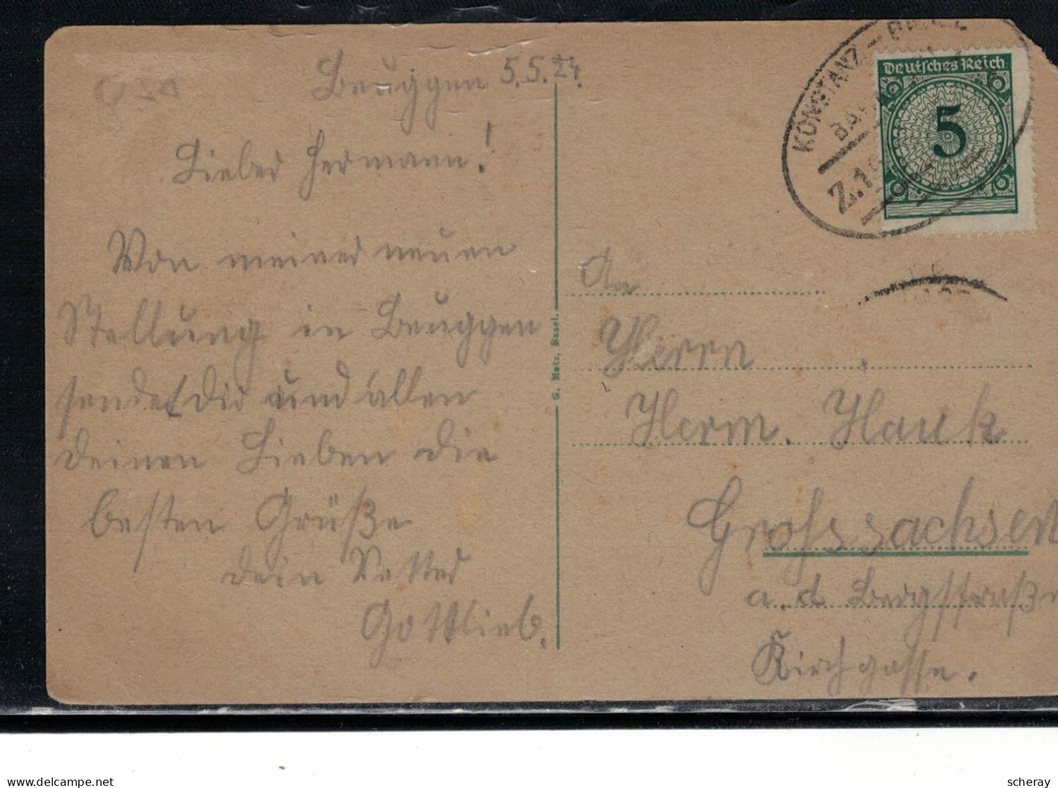 C/P ECRITE BEUGGEN 5/5/1924 OBLITERATION KONSTANZ BAHNHOFPOST SUR 5 REICH VERT ( Lot 044 )  Voir Scan - Lettres & Documents