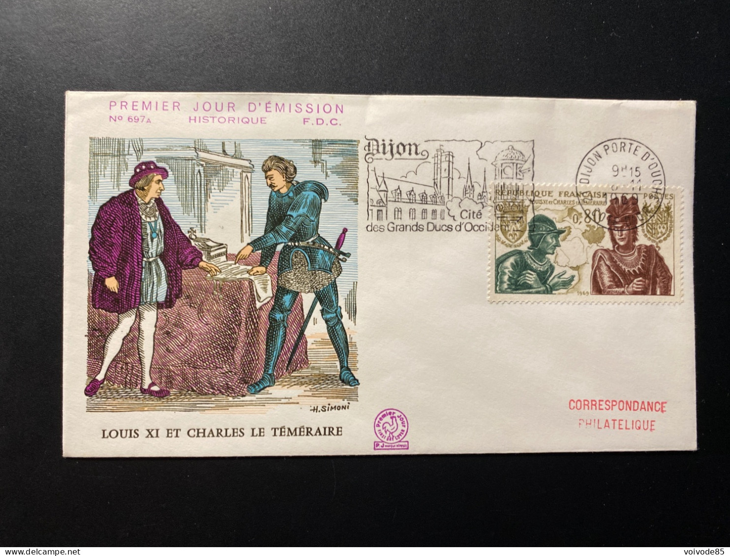 Enveloppe 1er Jour "Histoire De France Louis XI Et Charles Le Téméraire" 08/11/1969 - Flamme - 1616 - Historique N° 697A - 1960-1969