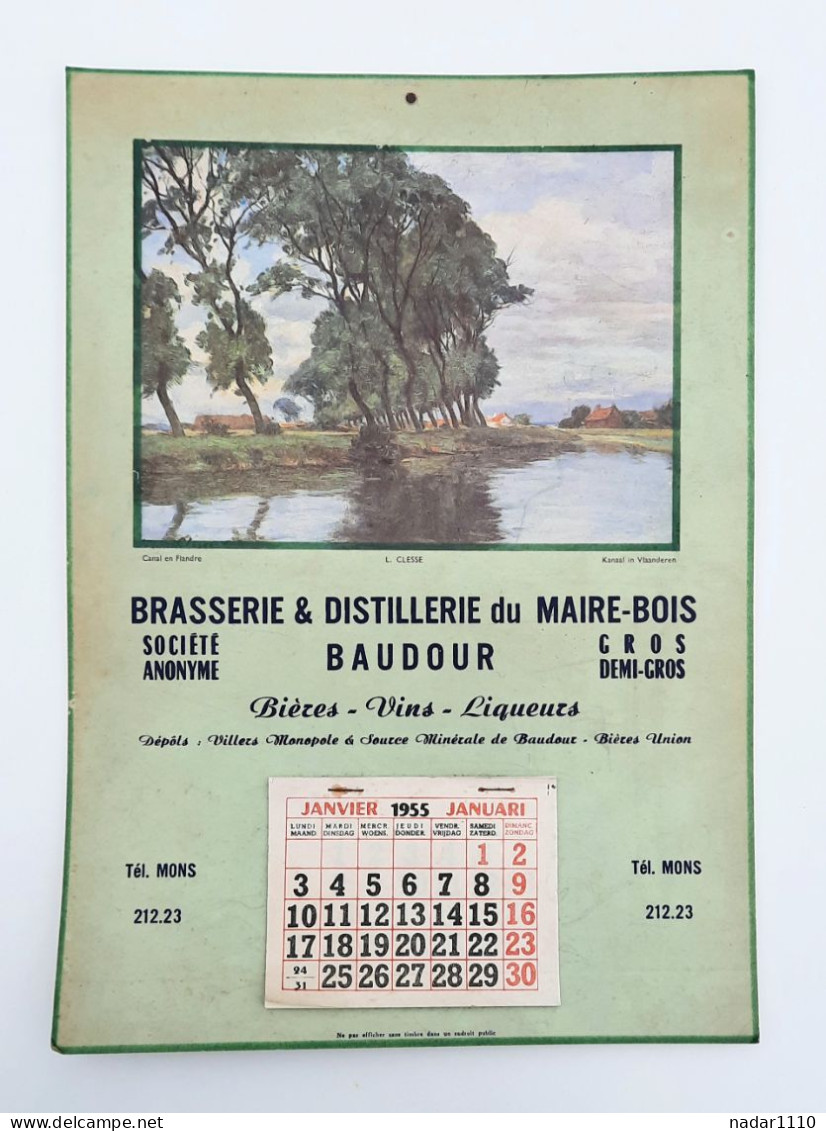 Baudour - Brasserie & Distillerie Du Maire-Bois - Bières, Vins, Liqueurs, Source Minérale - Calendrier 1955 / Mons - Big : 1941-60