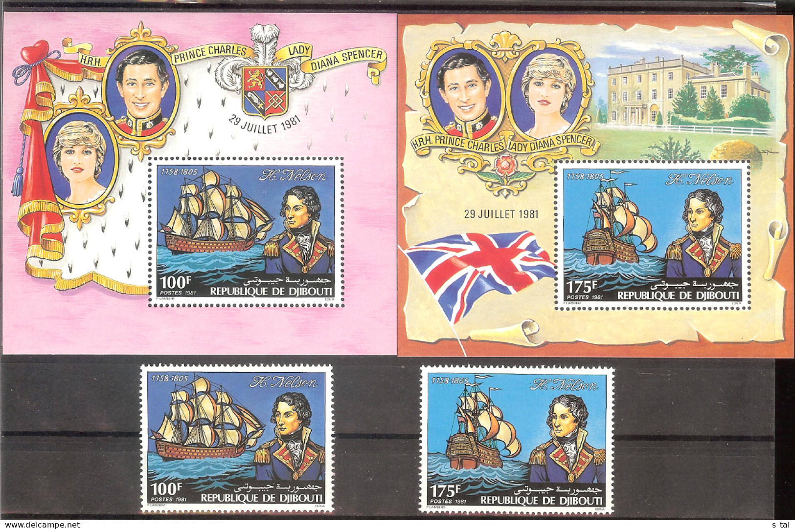 DJIDOUTI Ships,Nelson,Diana Set 2 Stamps+2 S/Sheets  MNH Cat.-52.00Eur - Bateaux