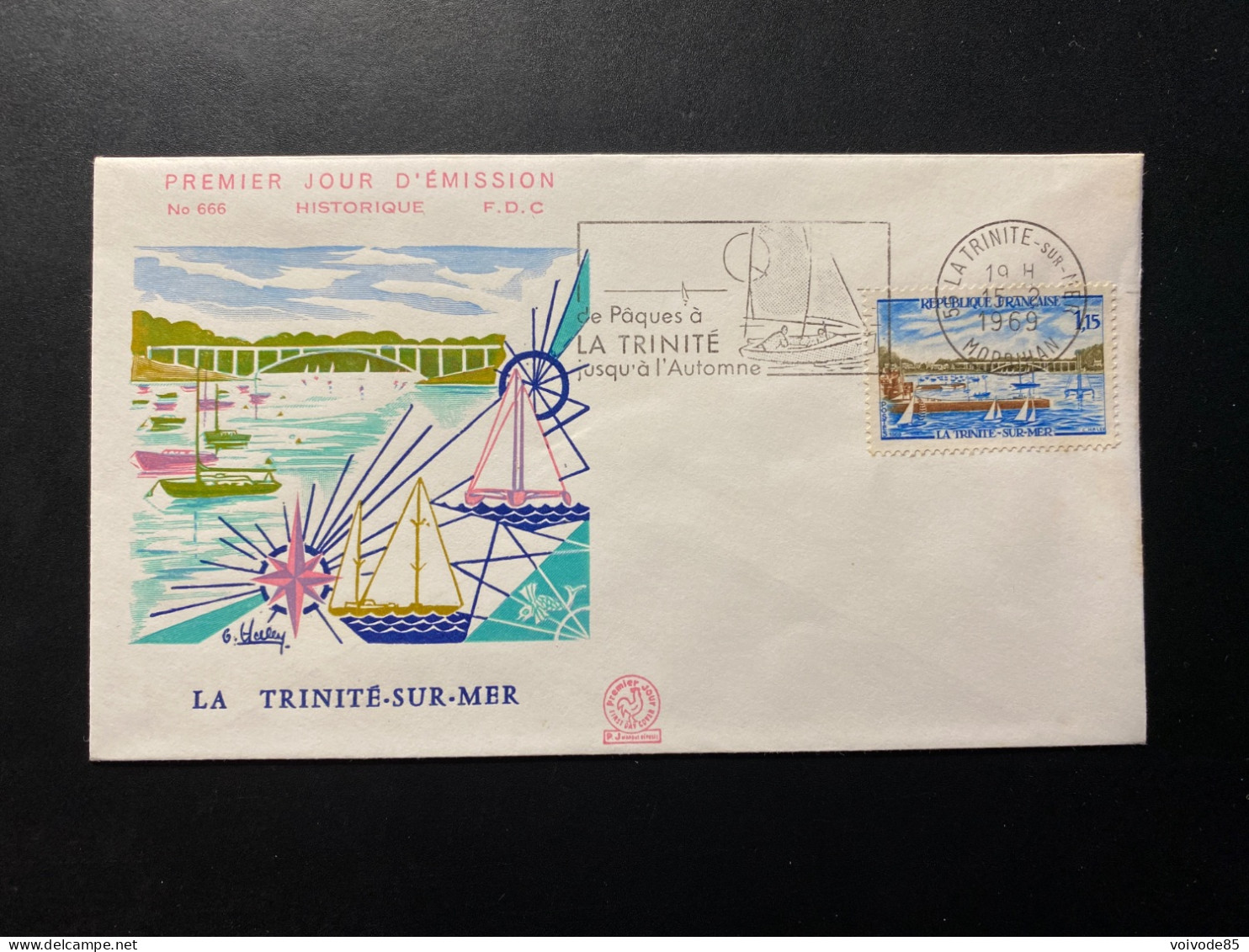 Enveloppe 1er Jour "La Trinité Sur Mer" 15/02/1969 - Flamme - 1585 - Historique N° 666 - 1960-1969