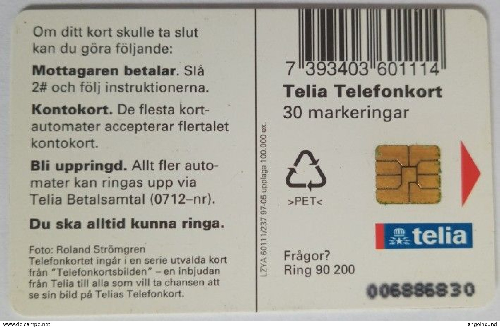 Sweden 30Mk. Chip Card - Red Kayak - Canoe Cajak - Suède
